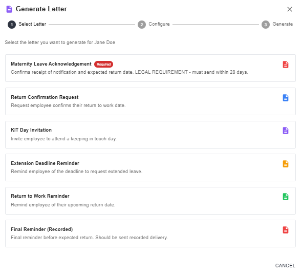 Maternity — generate statutory letter